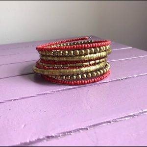 Red and gold beaded wrap statement bracelet!